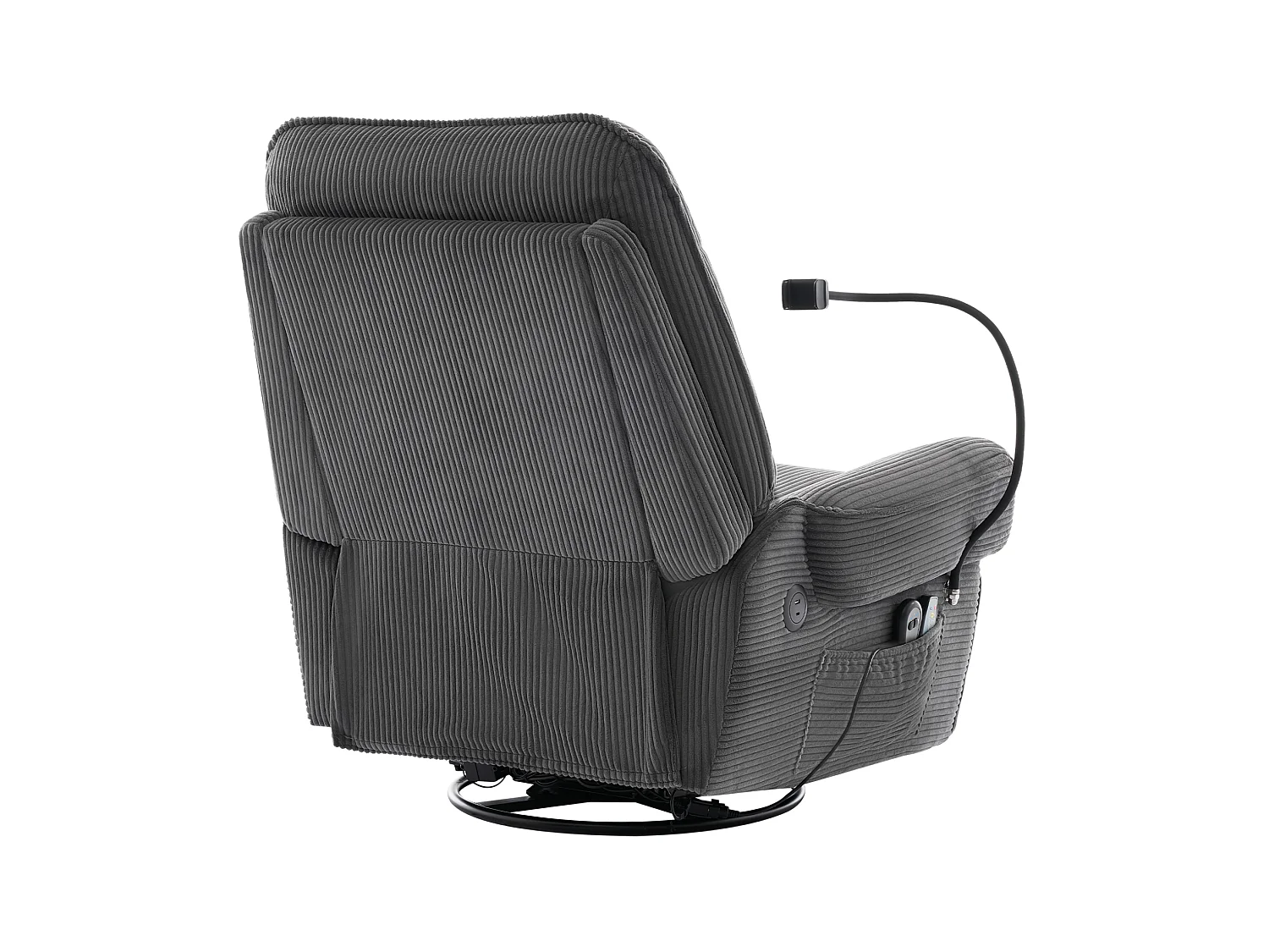 Draaibare elektrische relaxfauteuil in grijs corduroy - Massage- en verwarmingsfunctie, USB