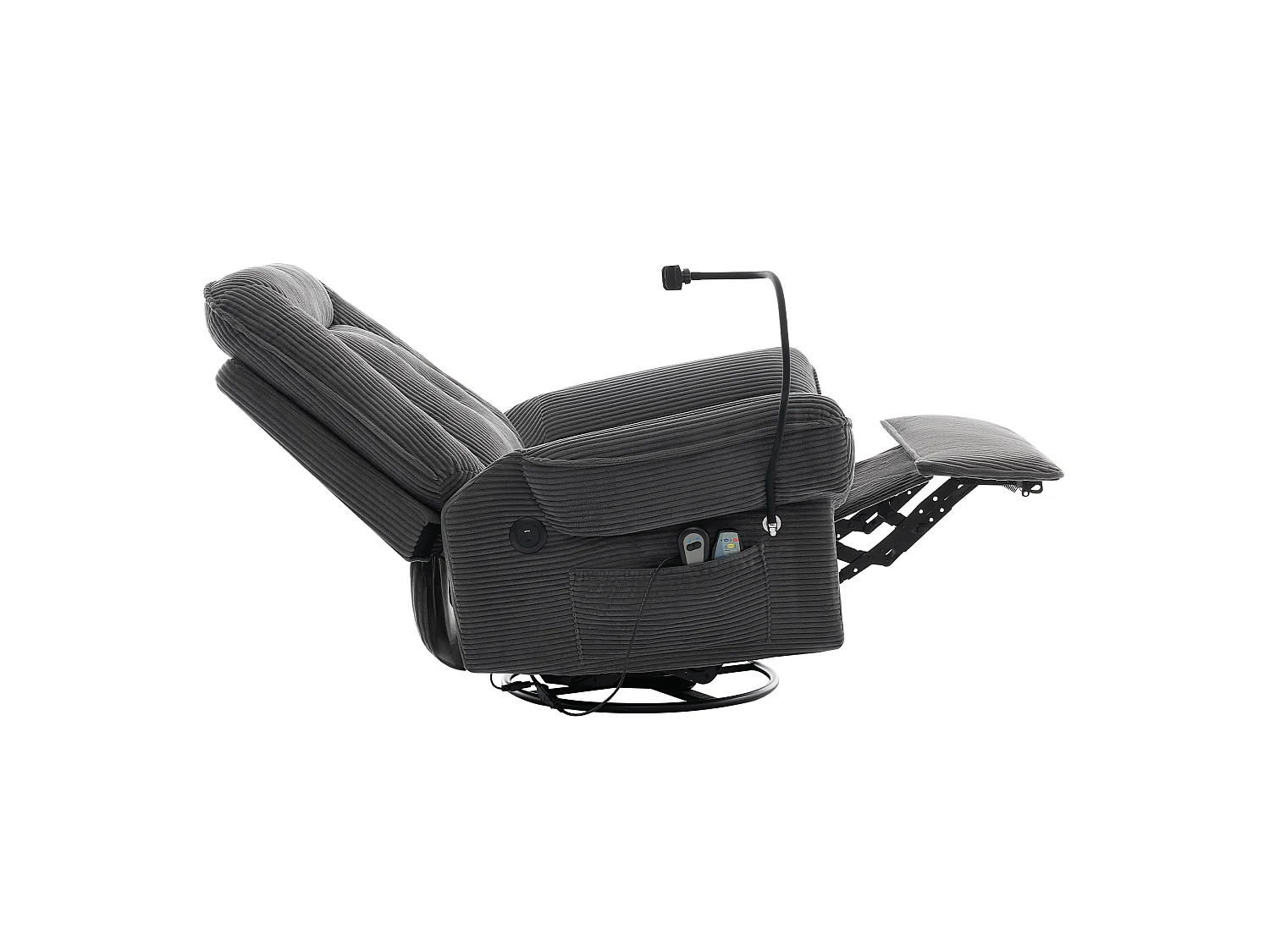 Draaibare elektrische relaxfauteuil in grijs corduroy - Massage- en verwarmingsfunctie, USB