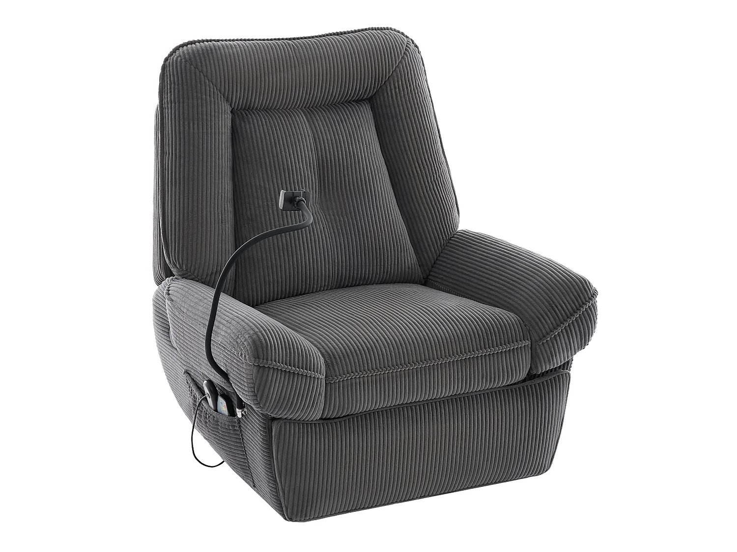 Draaibare elektrische relaxfauteuil in grijs corduroy - Massage- en verwarmingsfunctie, USB