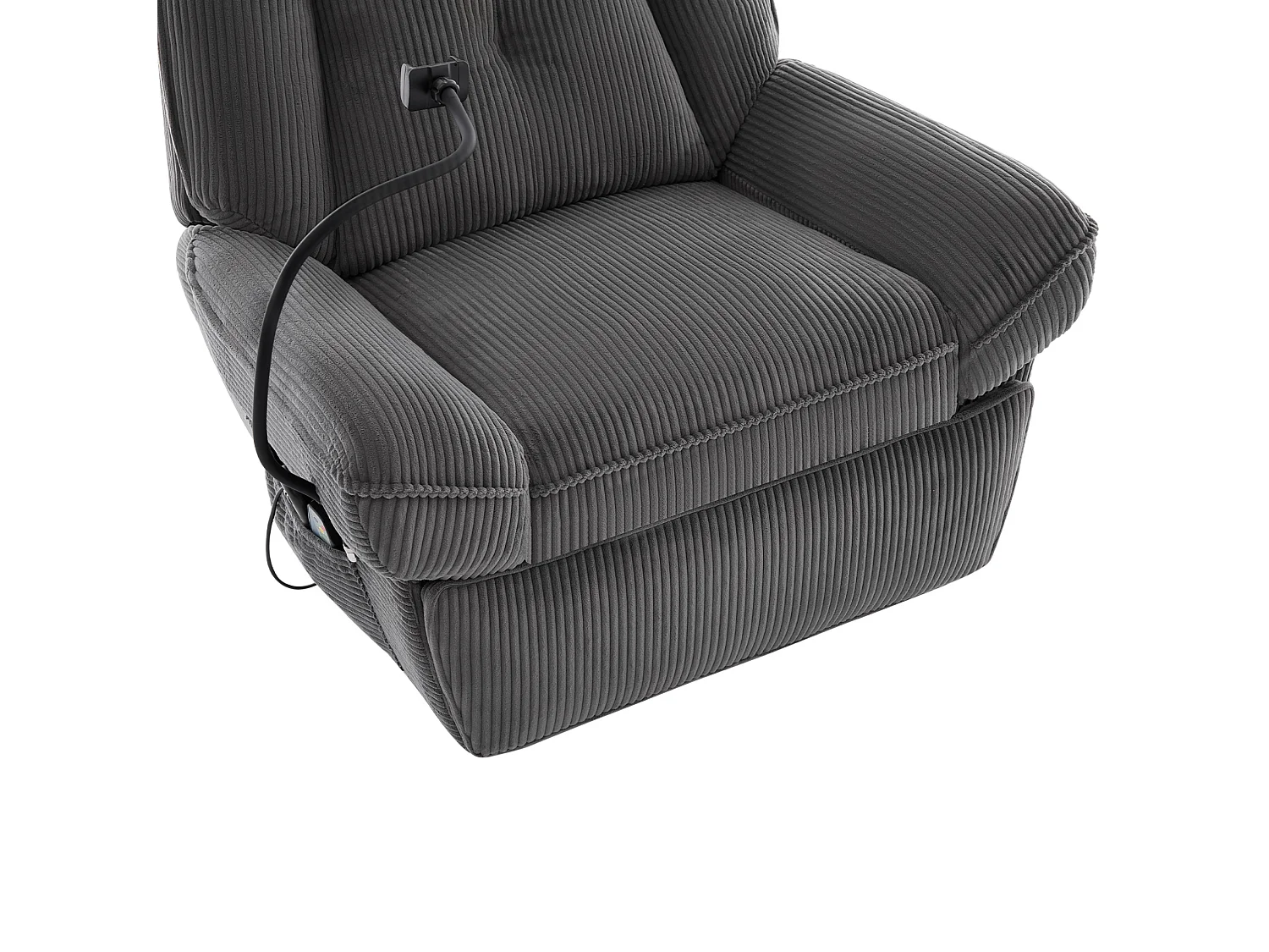 Draaibare elektrische relaxfauteuil in grijs corduroy - Massage- en verwarmingsfunctie, USB