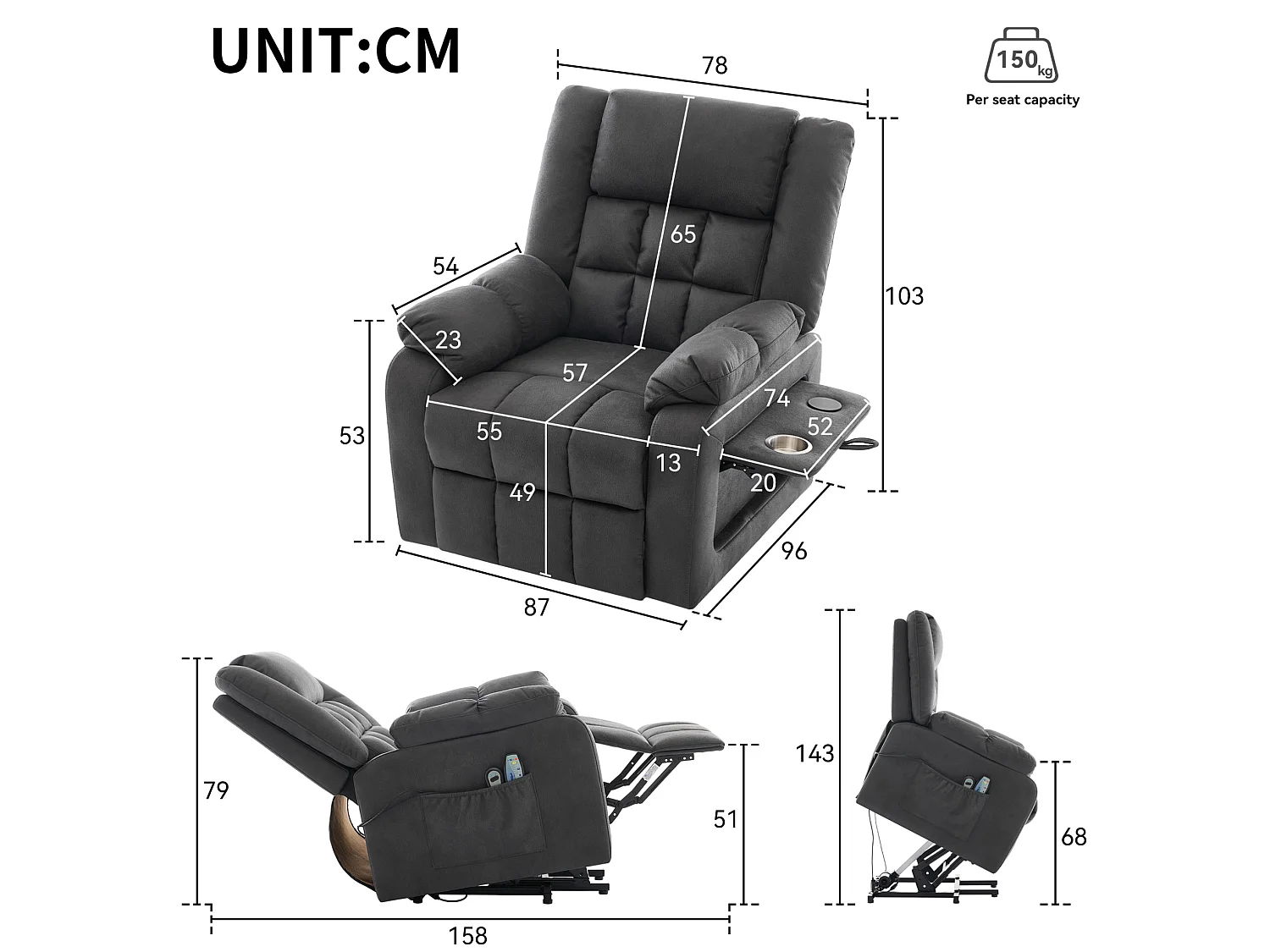 Elektrische relaxfauteuil met massage- en verwarmingsfunctie - Grijs