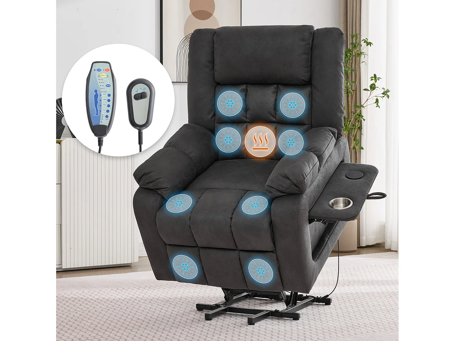 Elektrische relaxfauteuil met massage- en verwarmingsfunctie - Grijs
