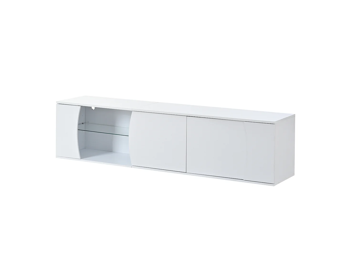 Glossy lacquered TV stand 180x40x45cm - LED lighting - 3 doors - Tempered glass - Particleboard - White
