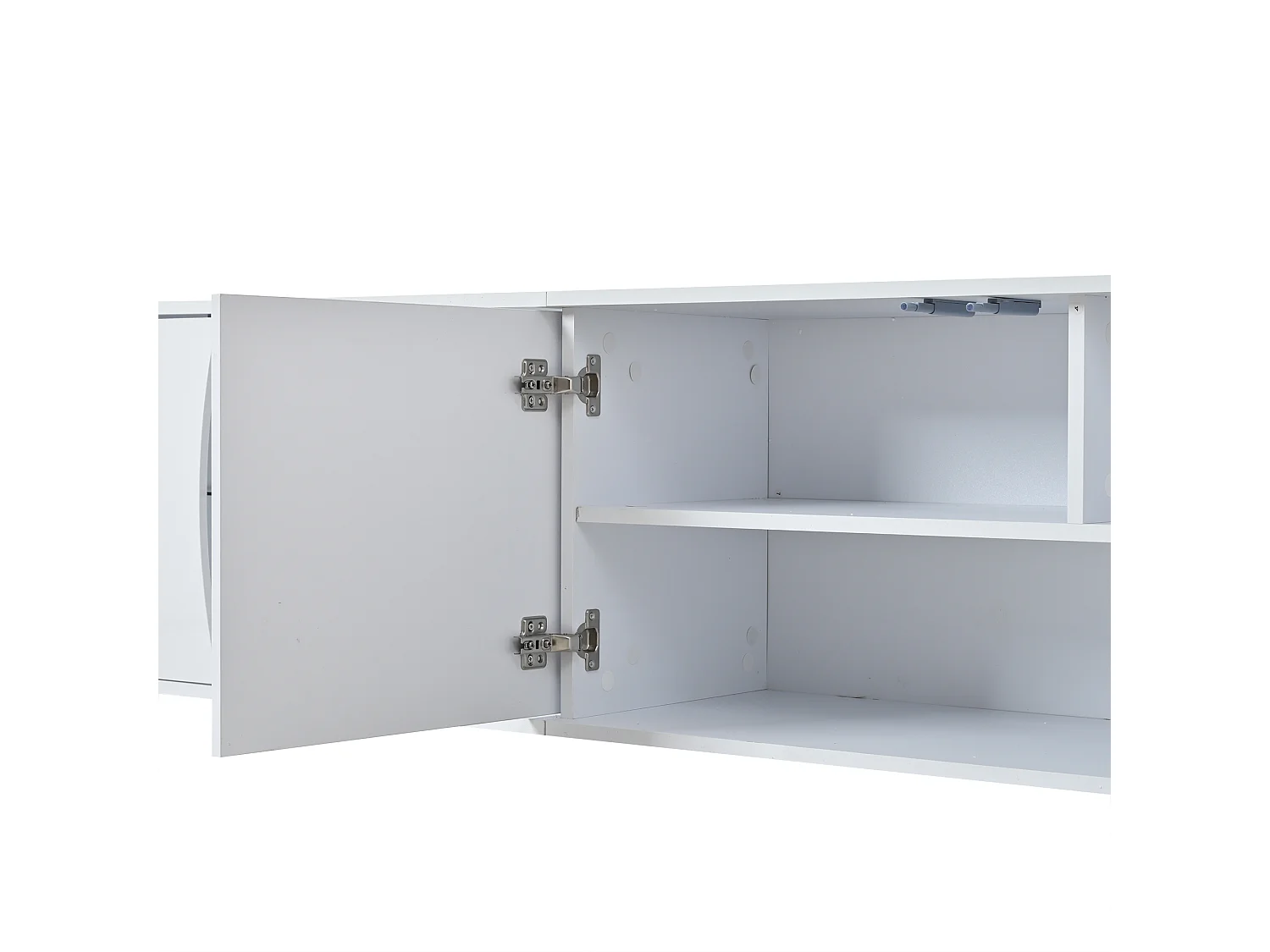 Glossy lacquered TV stand 180x40x45cm - LED lighting - 3 doors - Tempered glass - Particleboard - White