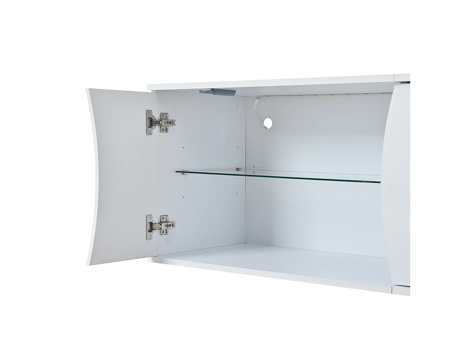 Glossy lacquered TV stand 180x40x45cm - LED lighting - 3 doors - Tempered glass - Particleboard - White