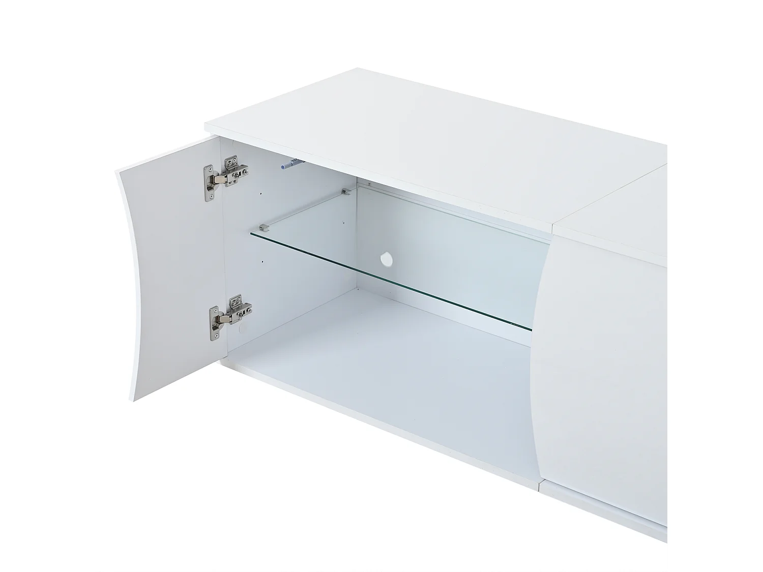 Glossy lacquered TV stand 180x40x45cm - LED lighting - 3 doors - Tempered glass - Particleboard - White