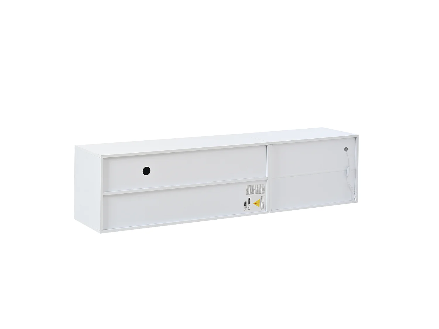 Glossy lacquered TV stand 180x40x45cm - LED lighting - 3 doors - Tempered glass - Particleboard - White