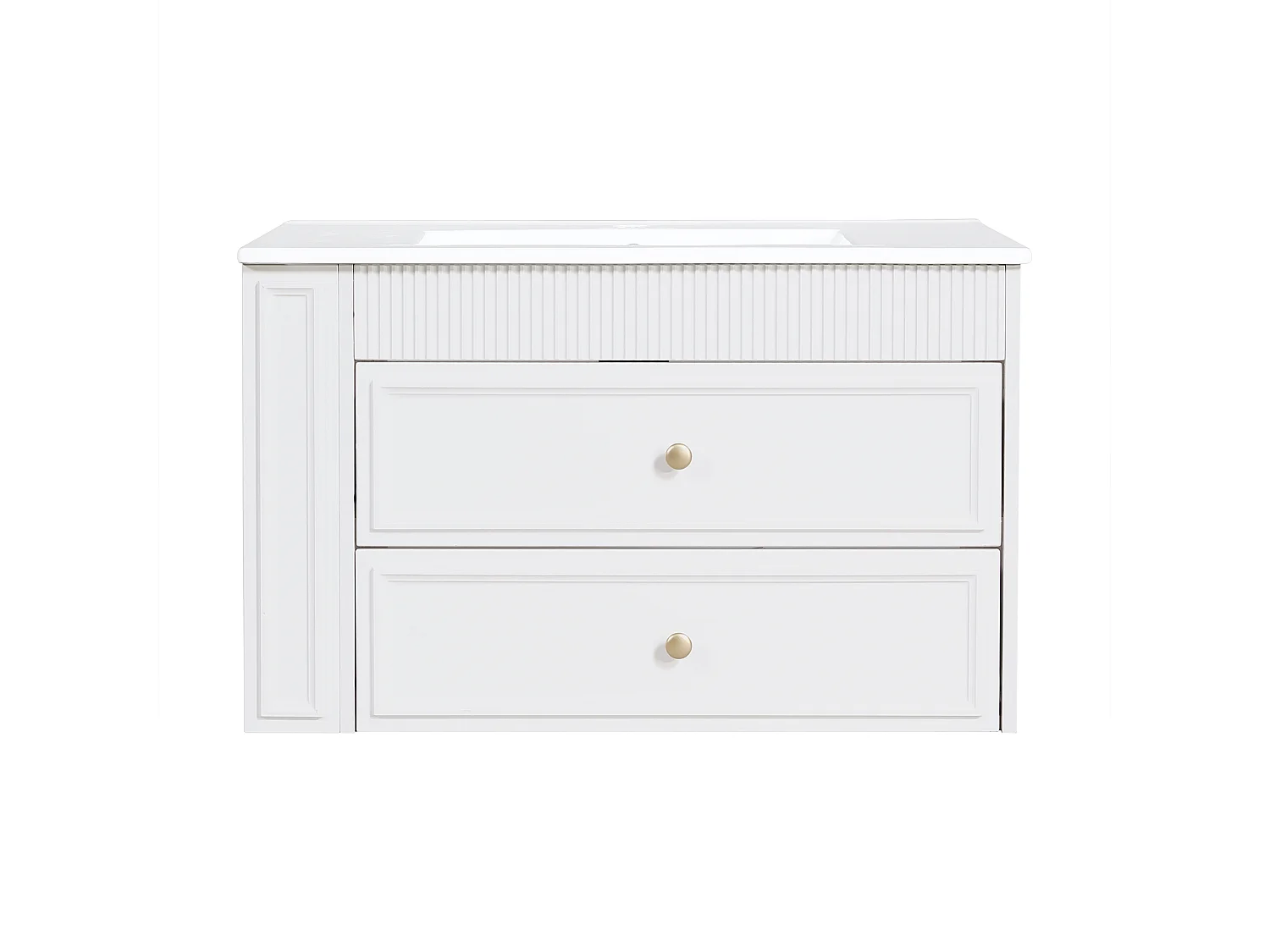 Meuble Sous-Vasque Suspendu 81cm - Meuble de Salle de Bain avec Vasque en Céramique, 2 Tiroirs, Étagère Latérale & Porte-Papier - Blanc