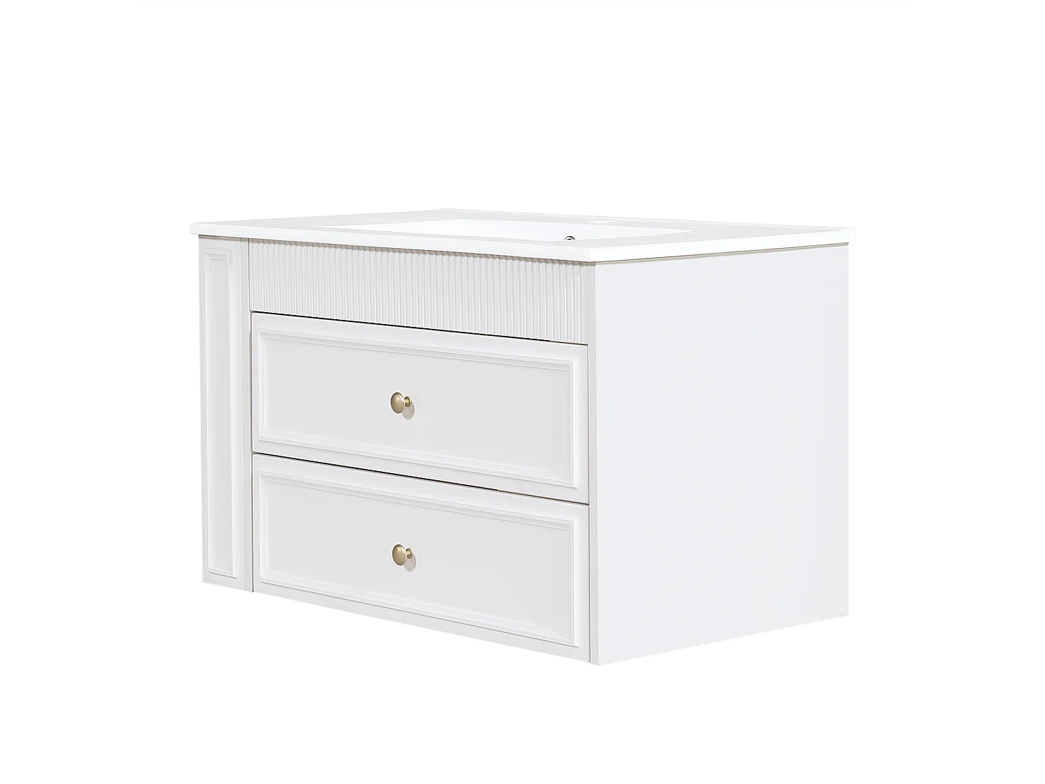 Meuble Sous-Vasque Suspendu 81cm - Meuble de Salle de Bain avec Vasque en Céramique, 2 Tiroirs, Étagère Latérale & Porte-Papier - Blanc