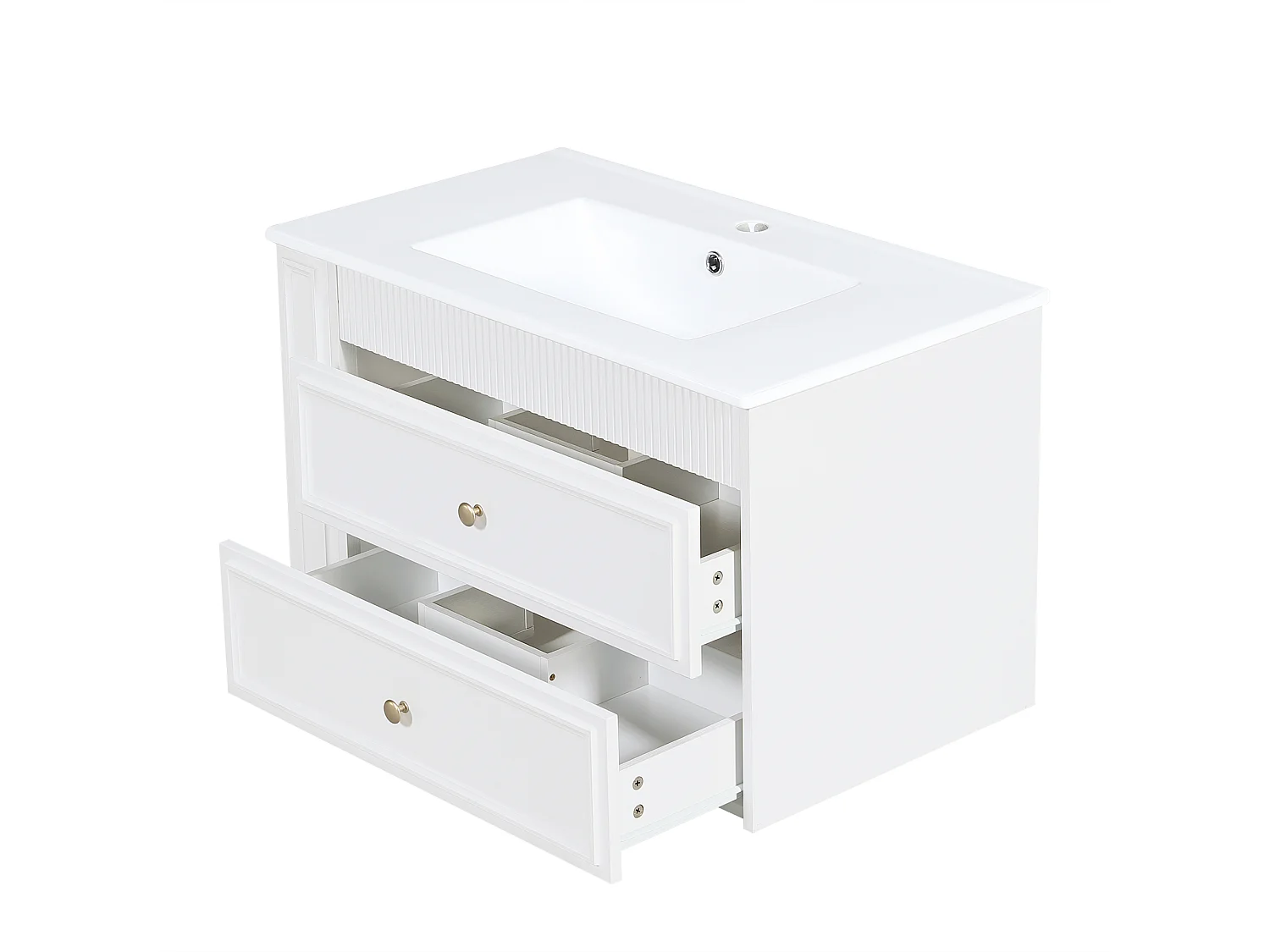 Meuble Sous-Vasque Suspendu 81cm - Meuble de Salle de Bain avec Vasque en Céramique, 2 Tiroirs, Étagère Latérale & Porte-Papier - Blanc