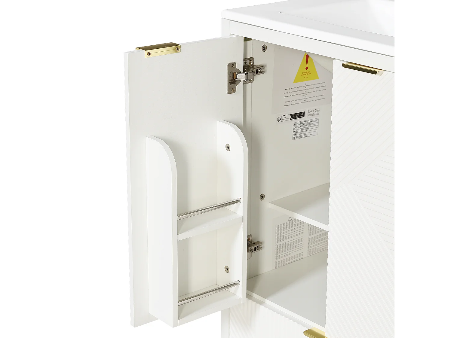 Wastafelonderkast op poten 61 cm - Badkamermeubel met keramische wastafel - Fronten met diagonale groeven & lade - Wit