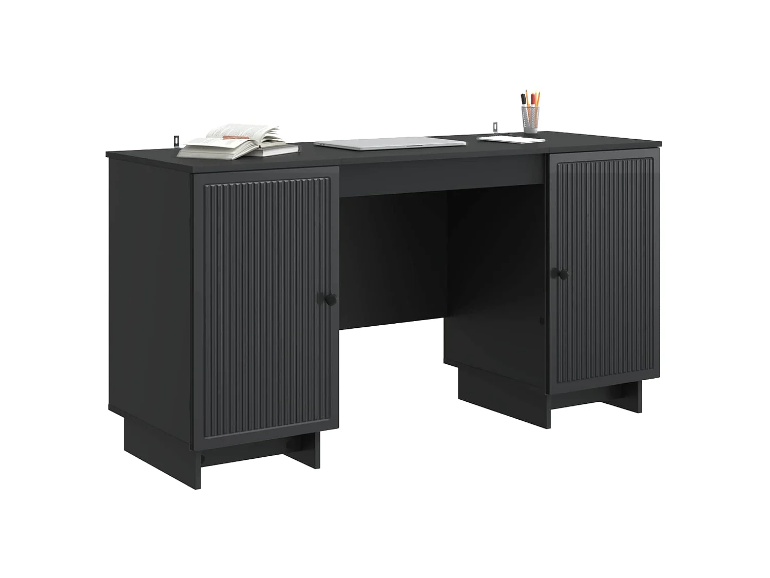 Bureau Noir Bois d'ingénierie 142,5 x 50 x 75 cm