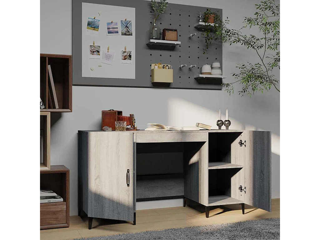 Escritorio de madera contrachapada gris Sonoma 140x50x75 cm