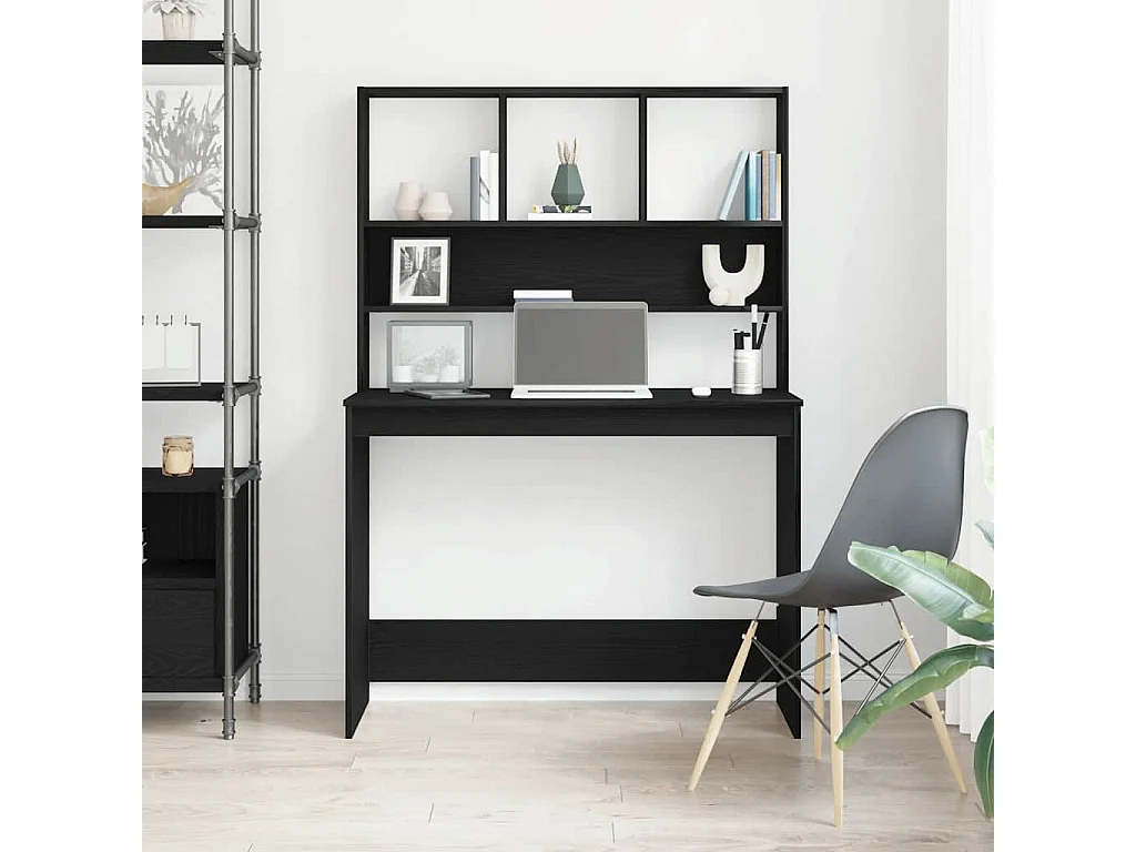 Bureau avec étagères en chêne noir 102 x 45 x 148 cm bois d'ingénierie