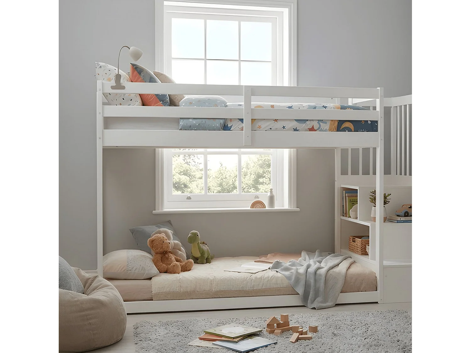 Noa & Nani Nia Bunk Bed with Storage Staircase in White
