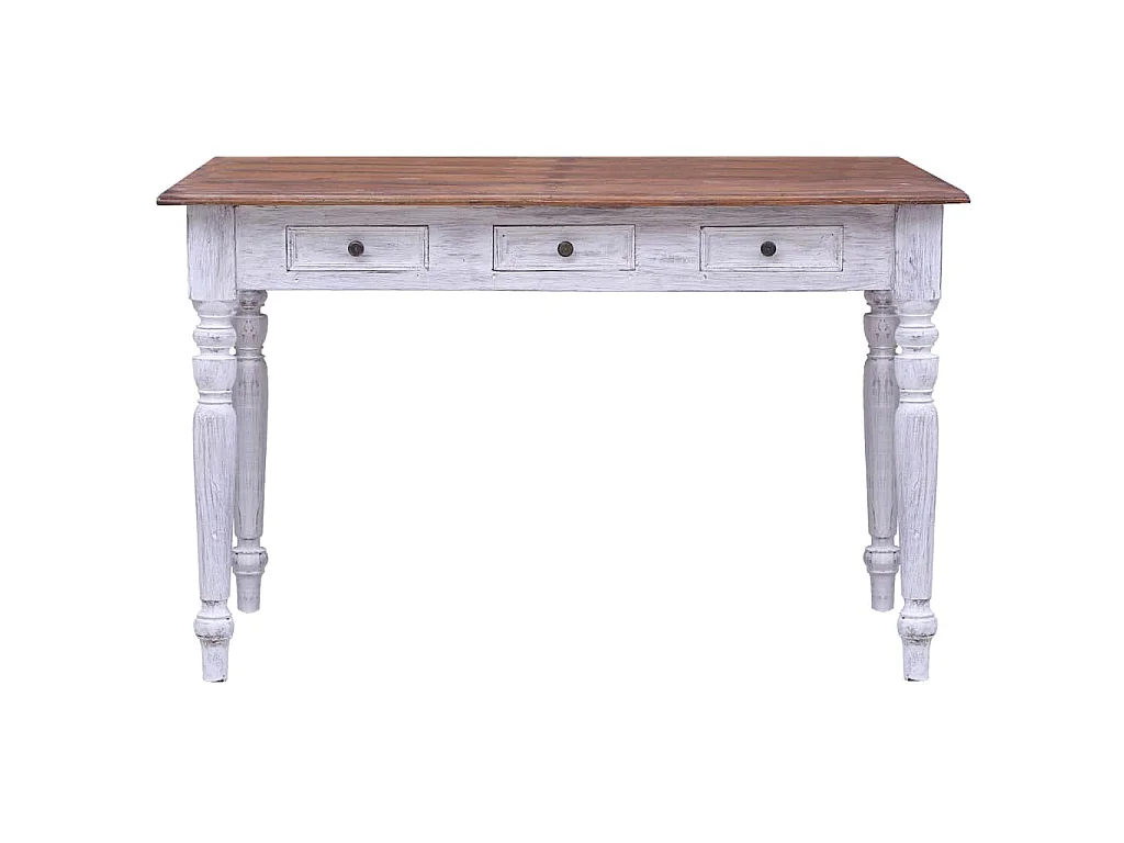 Escritorio con cajones madera maciza caoba blanco 117x57x75 cm