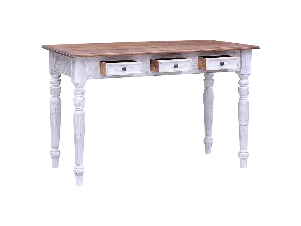 Escritorio con cajones madera maciza caoba blanco 117x57x75 cm