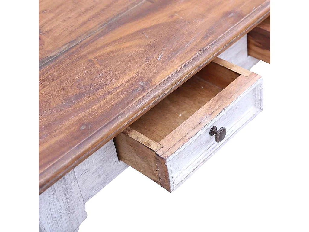 Escritorio con cajones madera maciza caoba blanco 117x57x75 cm