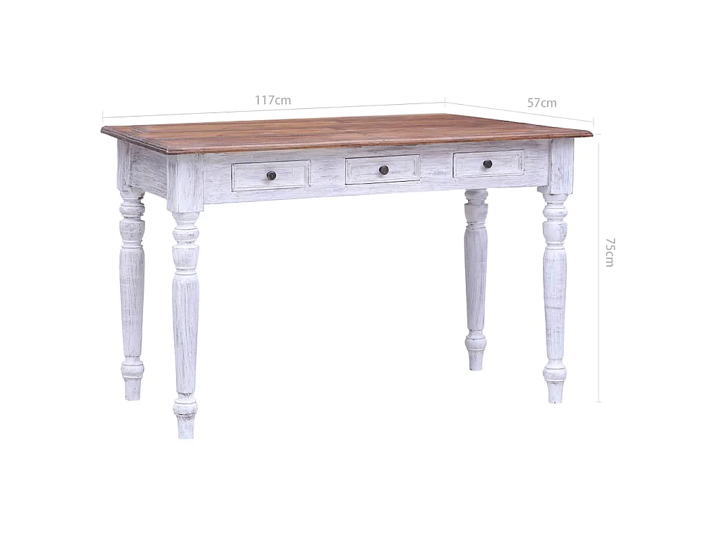 Escritorio con cajones madera maciza caoba blanco 117x57x75 cm