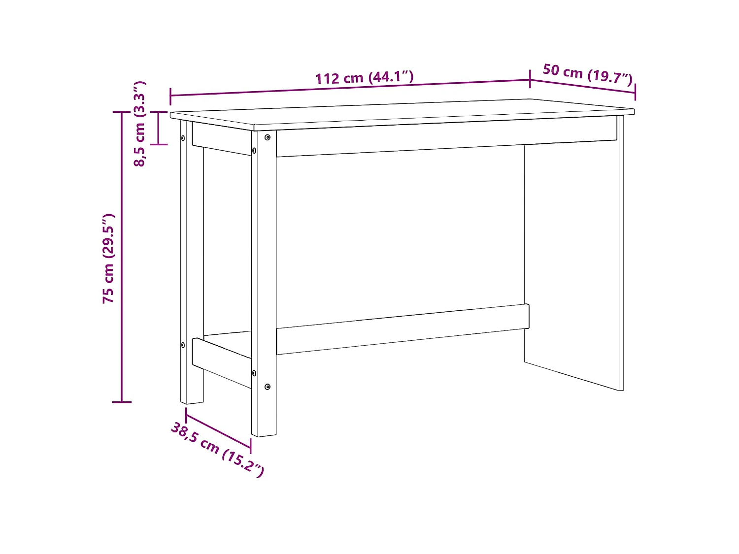 Escritorio Gris 112 x 50 x 75 cm Madera de Pino Macizo