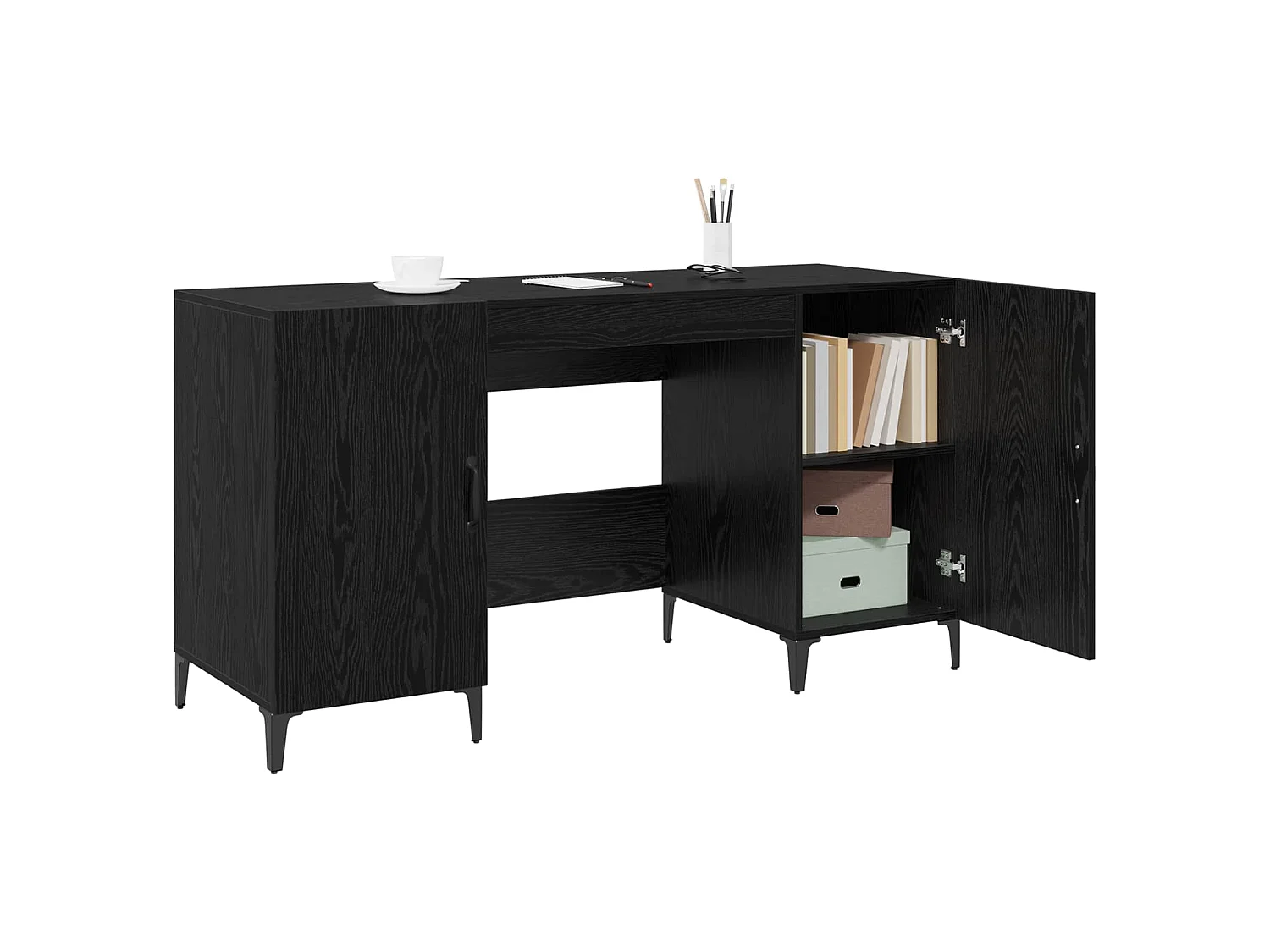 Bureau avec porte Chêne noir 140 x 50 x 75 cm Bois d'ingénierie
