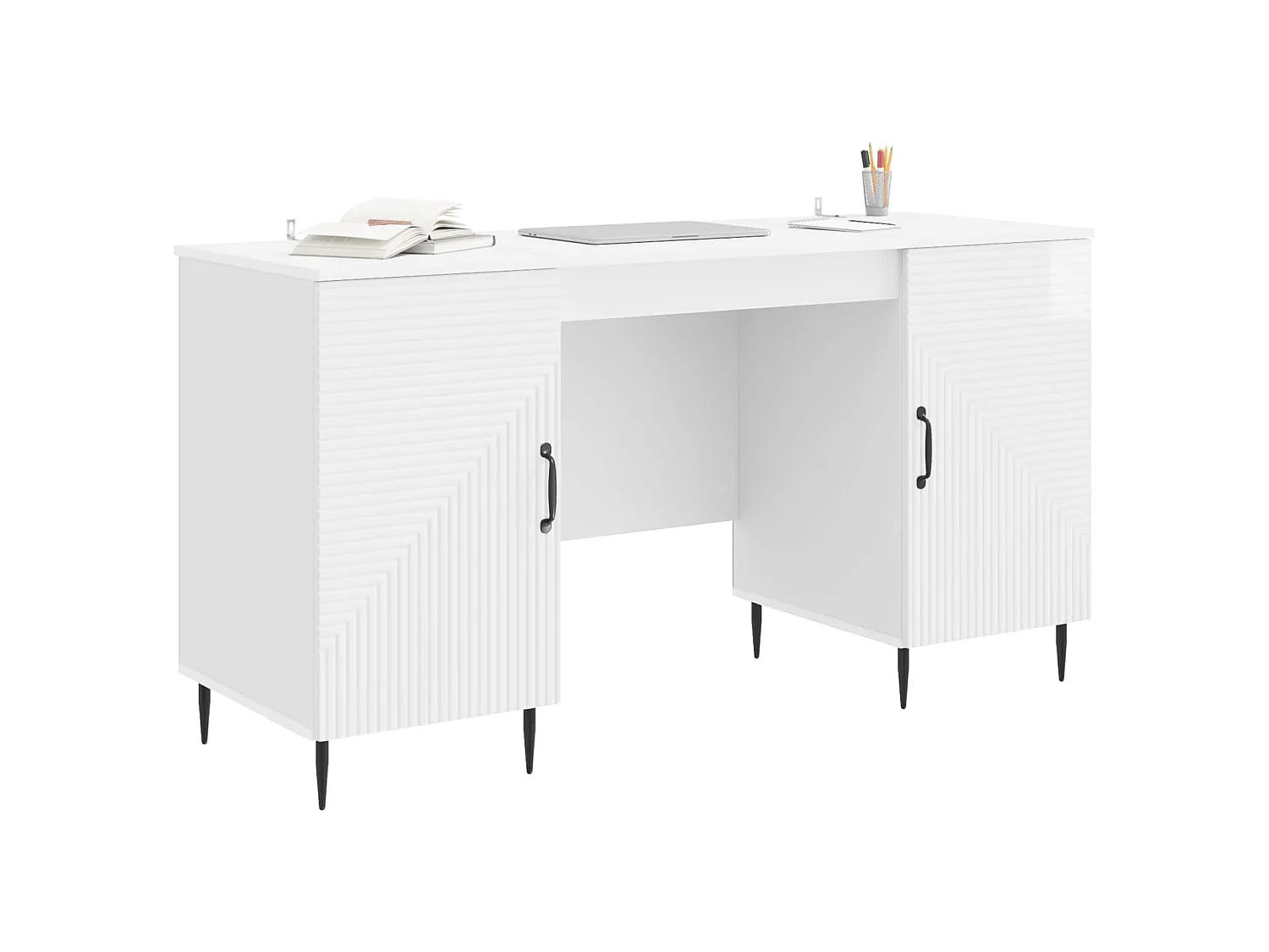 Bureau Blanc brillant 142,5 x 50 x 75 cm Bois d'ingénierie