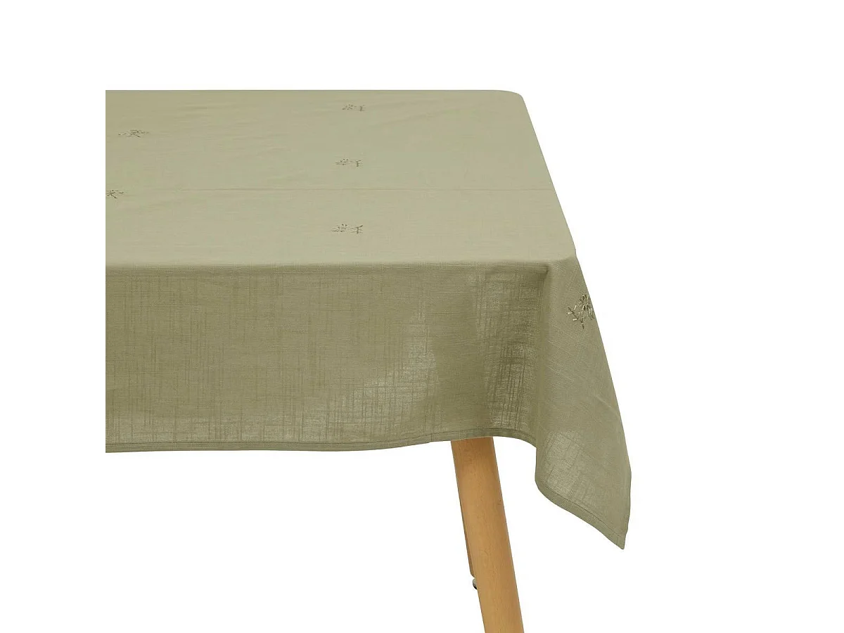 Nappe Brodé en Coton "Joy" 150x250cm Kaki
