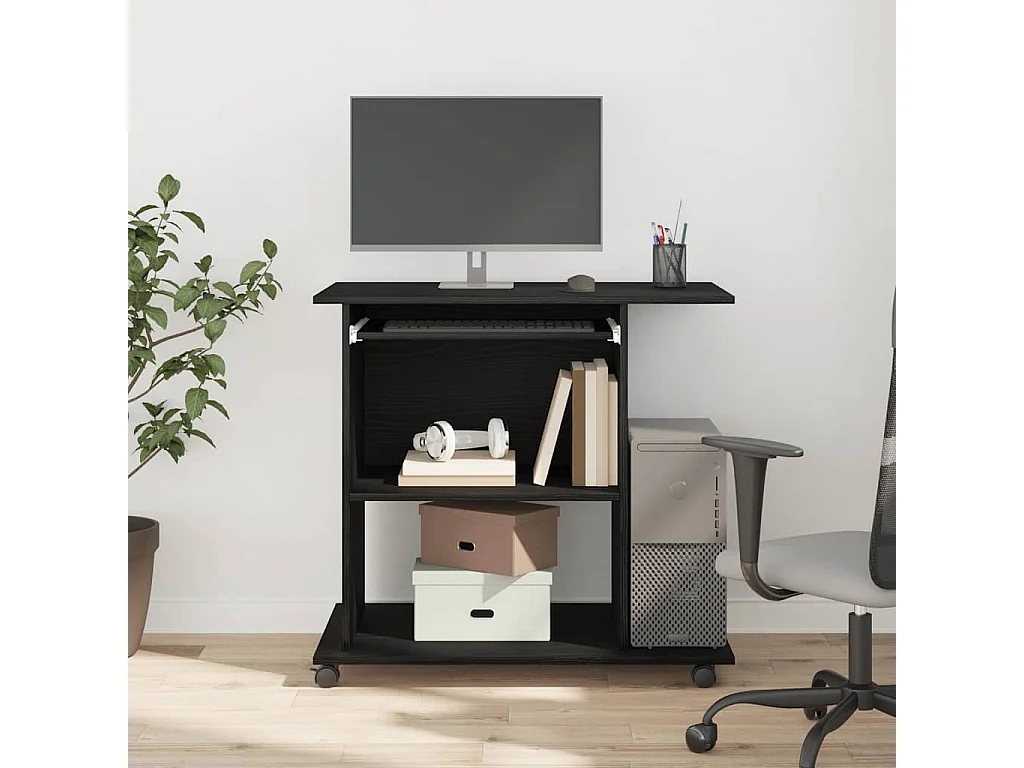Bureau d'ordinateur en chêne noir 80x50x75 cm bois d'ingénierie