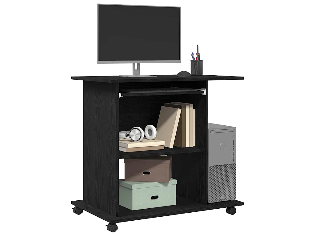 Bureau d'ordinateur en chêne noir 80x50x75 cm bois d'ingénierie