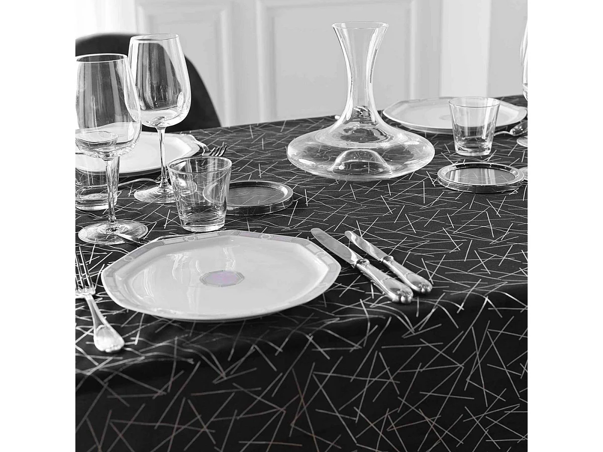 Nappe Antitache Imprimé "Mikado" 140x240cm Noir & Argent