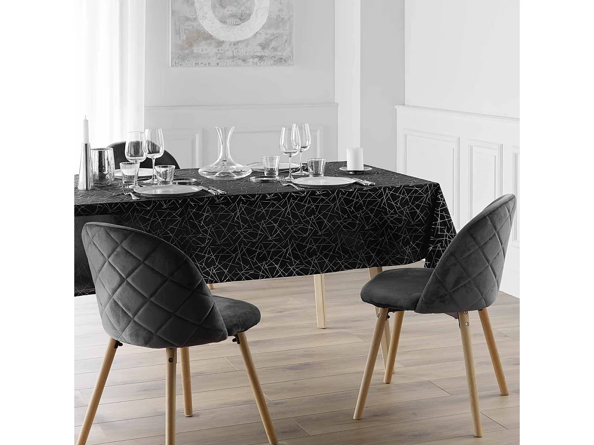Nappe Antitache Imprimé "Mikado" 140x240cm Noir & Argent