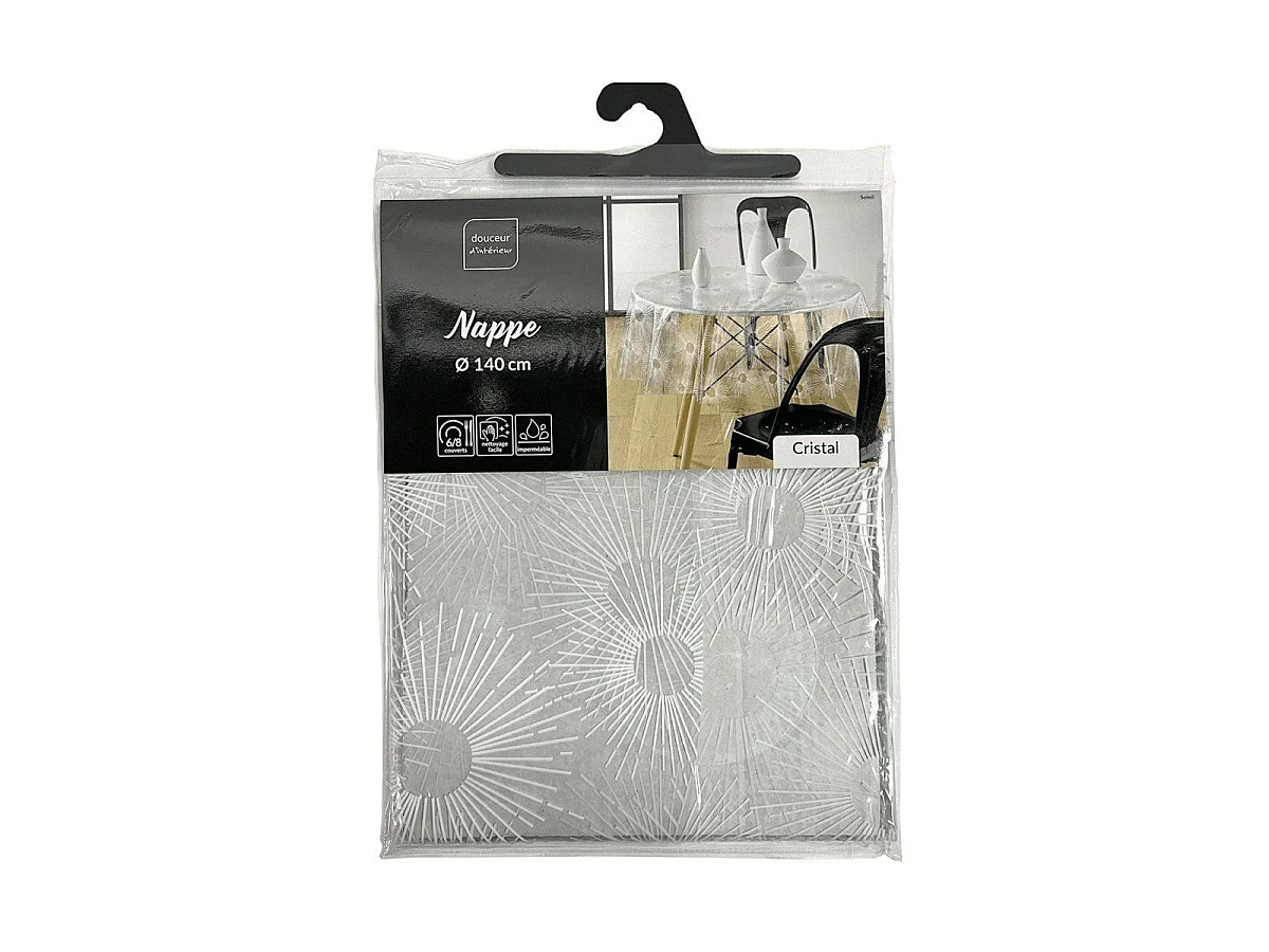 Nappe Toile Cirée Ronde "Soleil" 140cm Blanc
