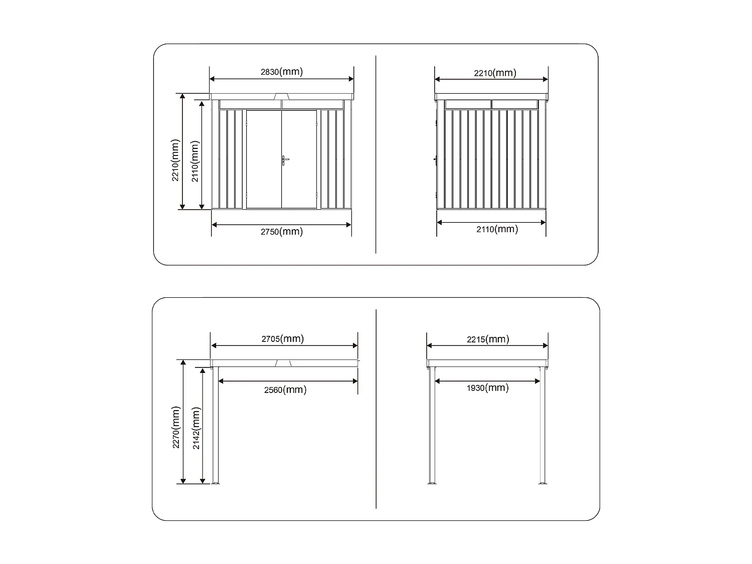 Cabana de jardim em aço galvanizado 6,25 m² com alpendre - Esp35 mm - Cinzento - MERANO
