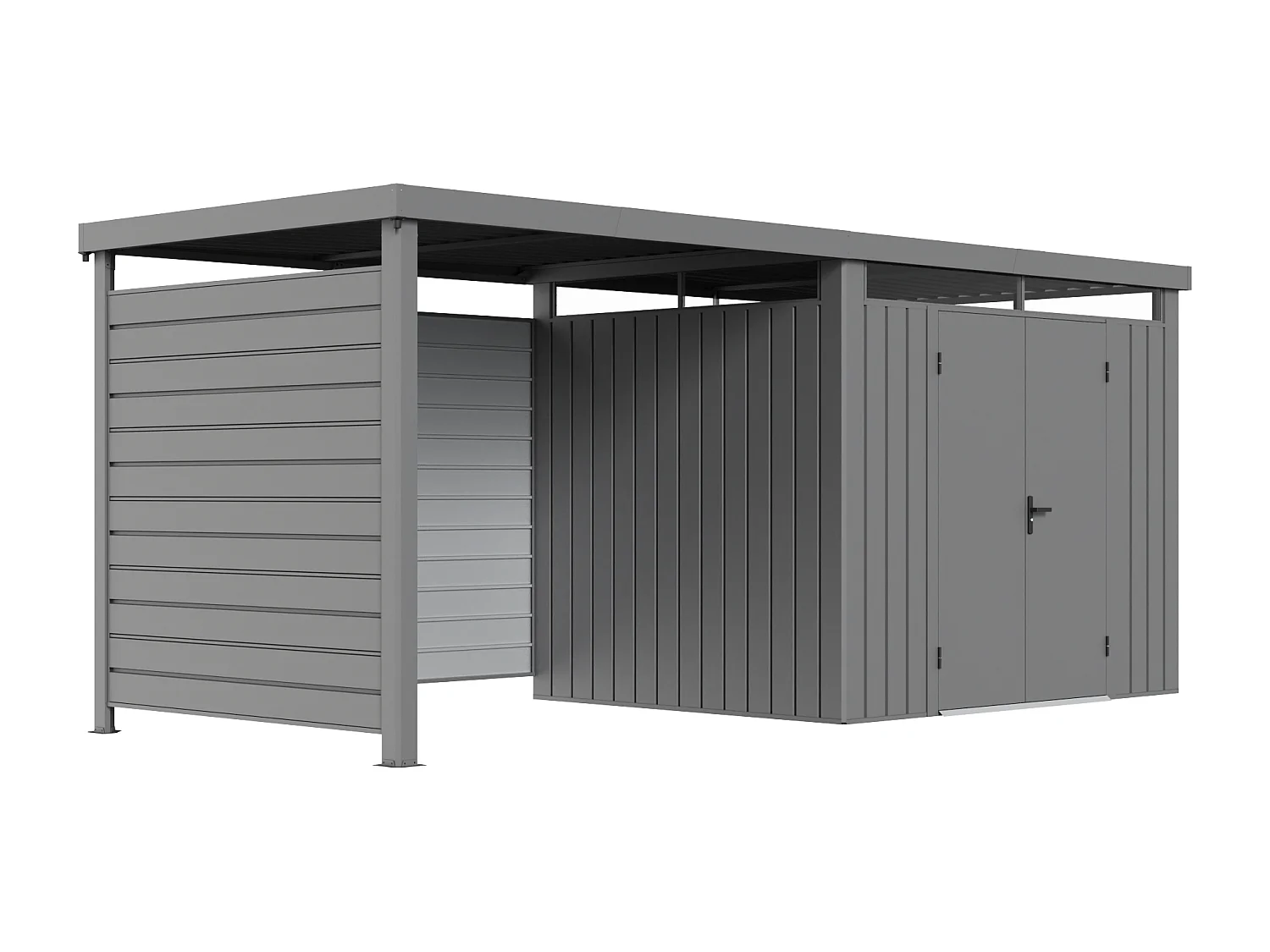 Abri de jardin métal en acier galvanisé avec appentis et paroi ajourée 6,25 m² - Gris - MERANO