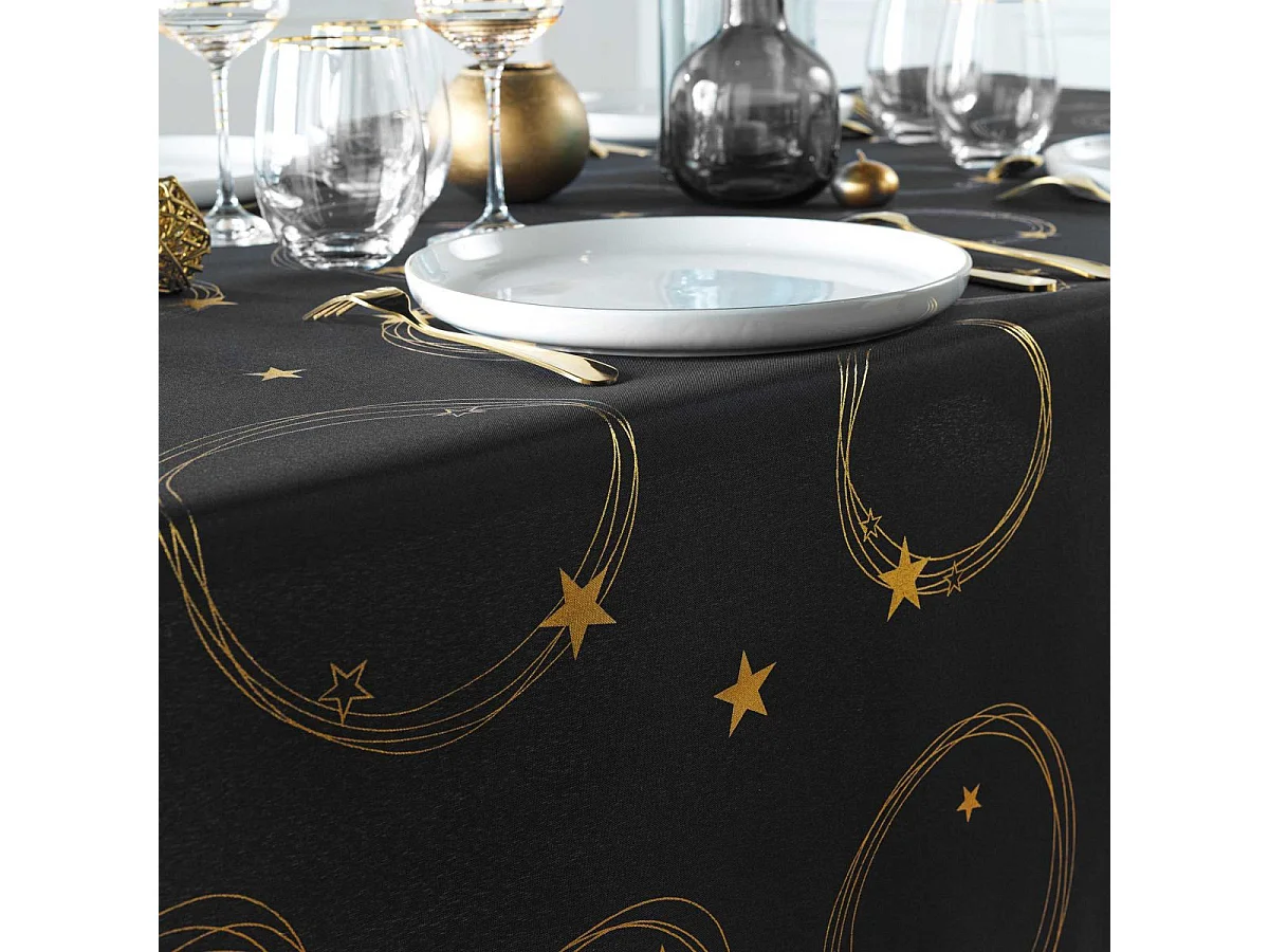 Nappe Imprimé Métallisé "Star" 150x240cm Noir & Or