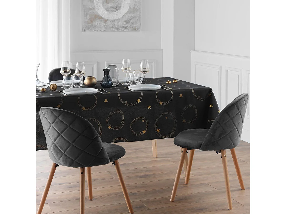Nappe Imprimé Métallisé "Star" 150x240cm Noir & Or