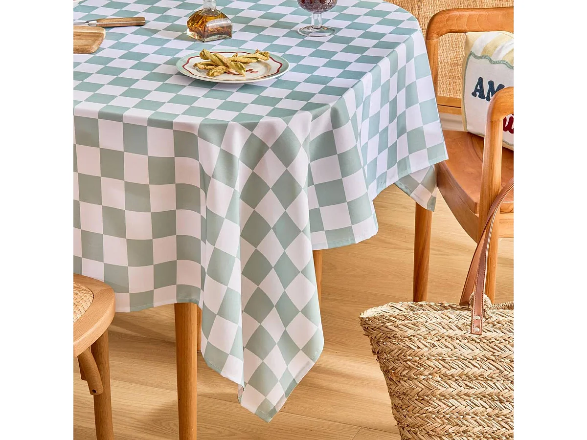 Nappe Antitache Imprimé "Della Pasta" 150x300cm Vert Céladon