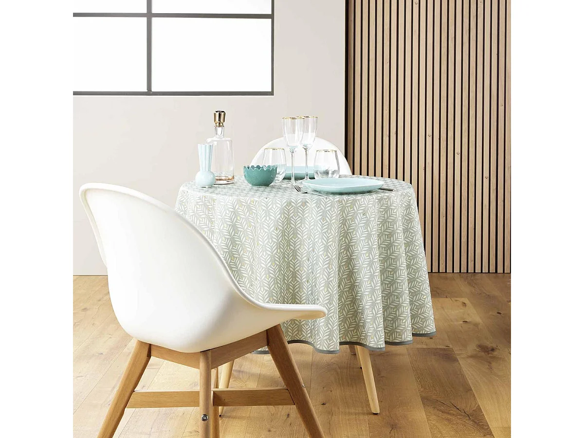 Nappe Ronde Imprimé "Piana" 180cm Sauge