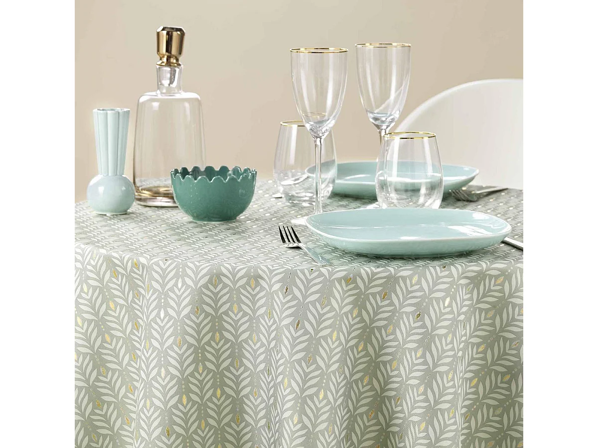 Nappe Ronde Imprimé "Piana" 180cm Sauge