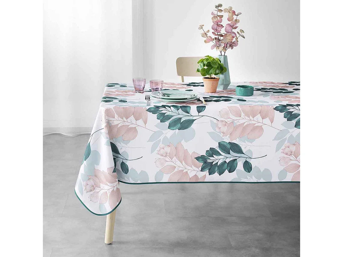 Nappe Imprimée "Belline" 150x240cm Blanc & Émeraude