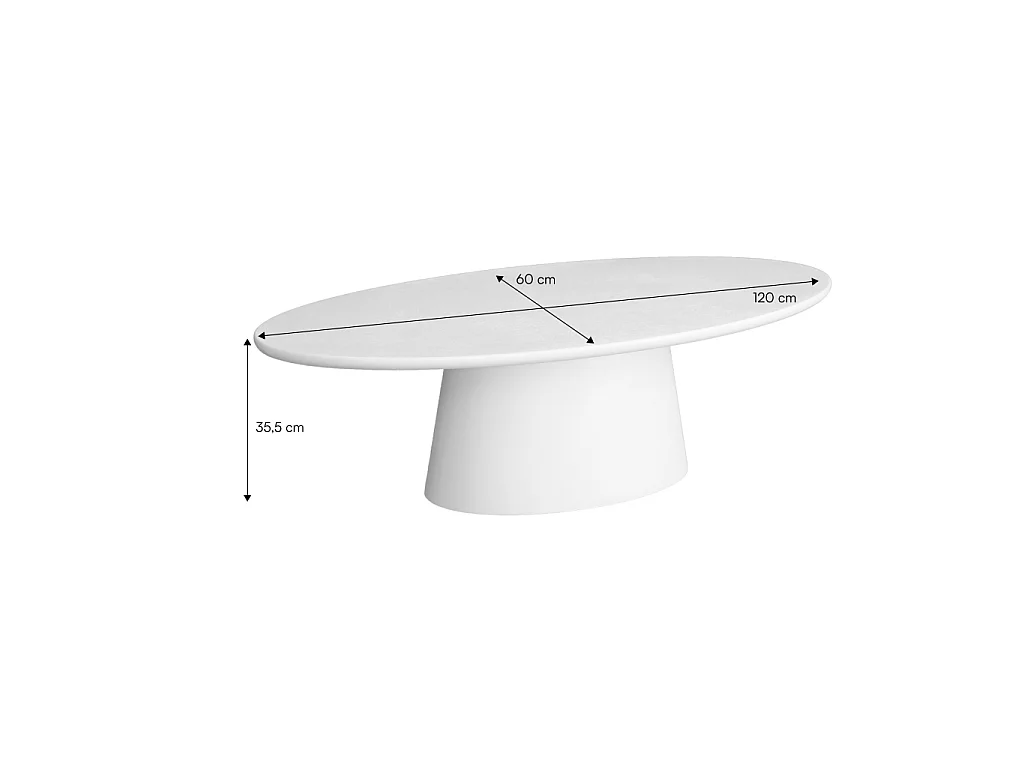 Tavolino ovale finitura effetto cemento, bianco