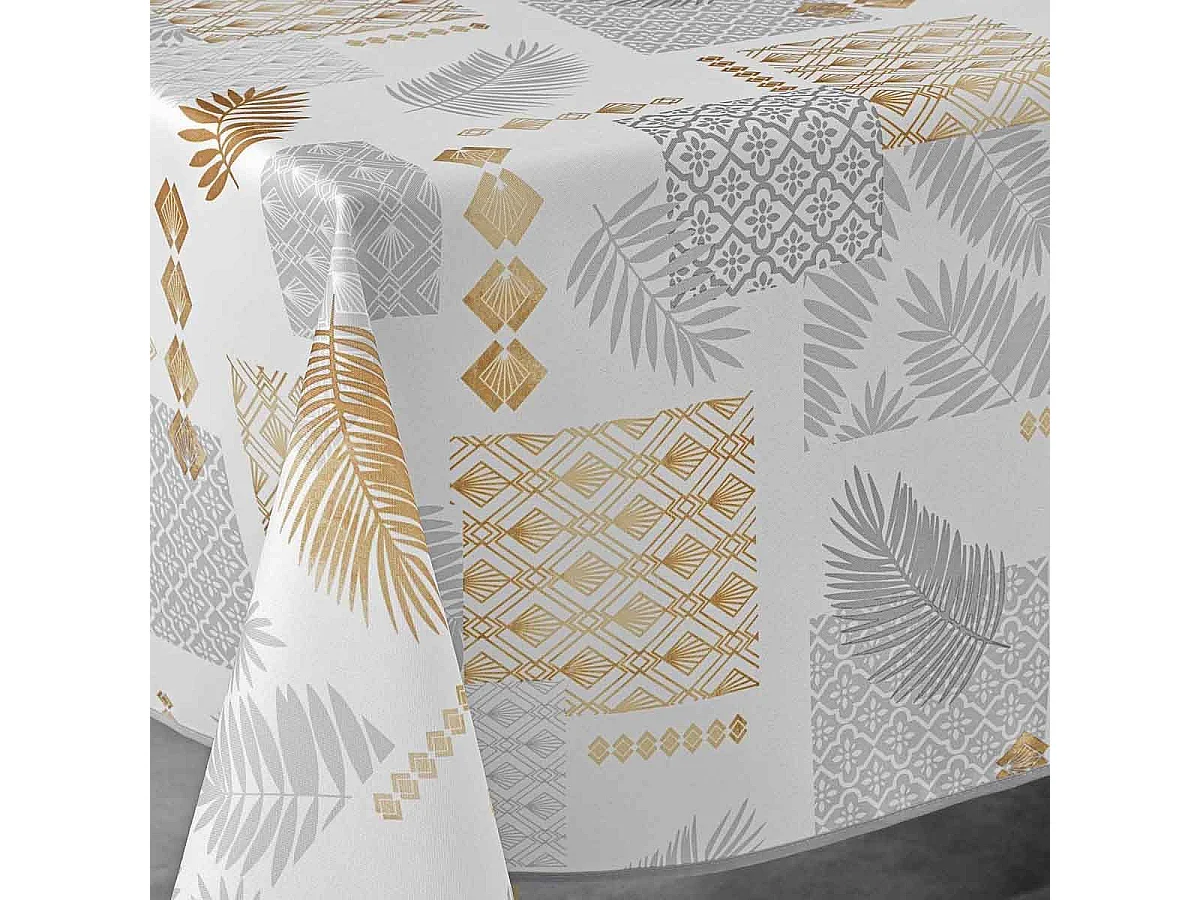 Nappe Imprimée "Olenna" 150x240cm Jaune & Blanc