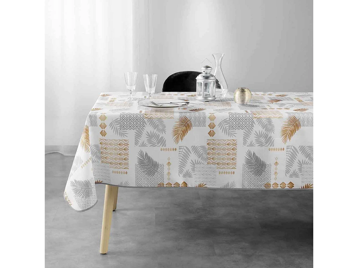 Nappe Imprimée "Olenna" 150x240cm Jaune & Blanc