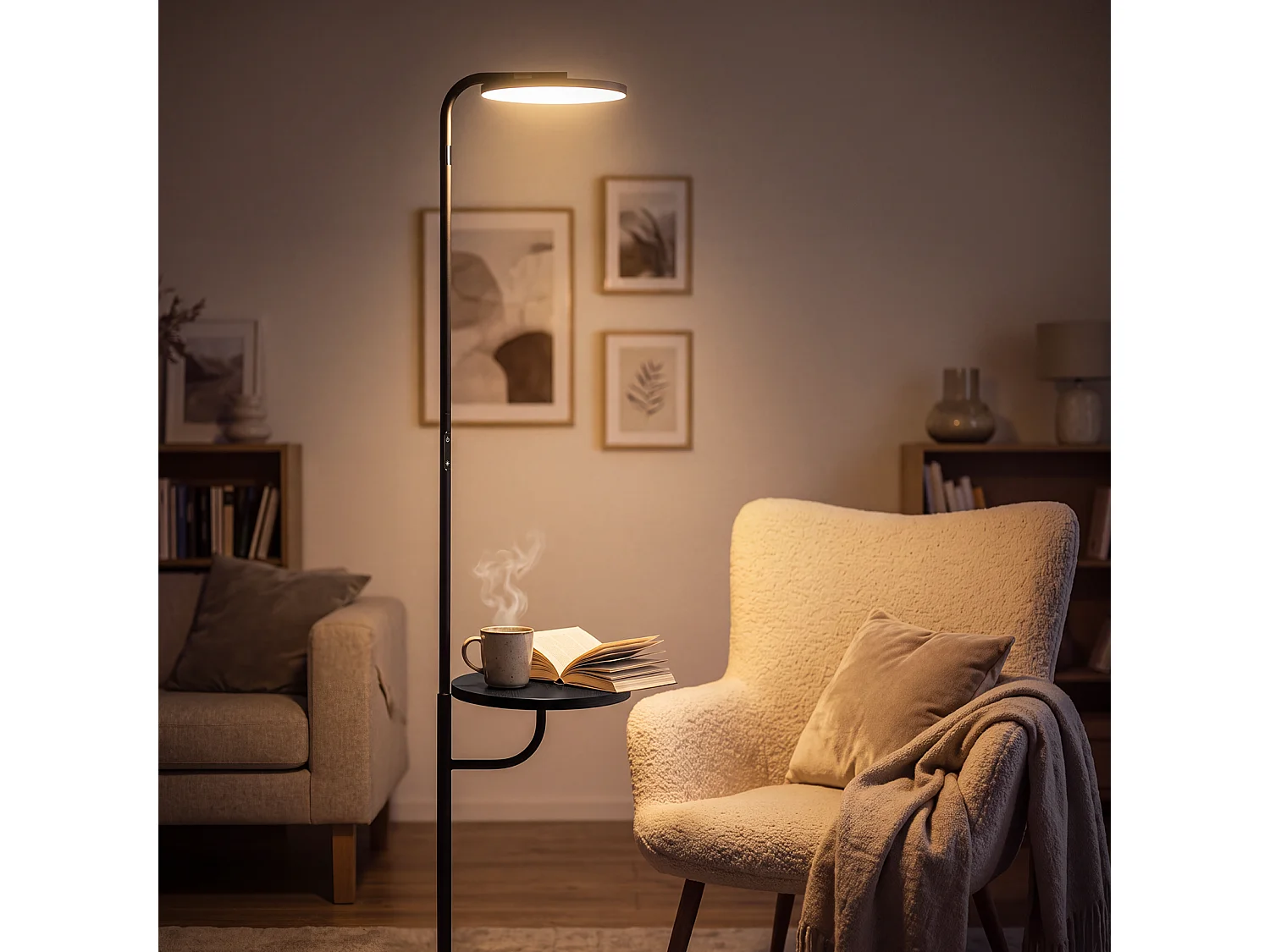 ZMH Lampadaire LED noir 30W avec tablette et télécommande 174cm intensité variable pour le salon la chambre ou le coin lecture