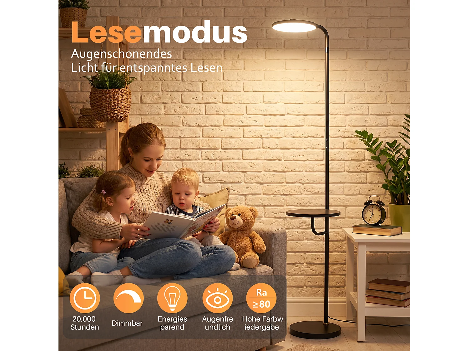 ZMH Lampadaire LED noir 30W avec tablette et télécommande 174cm intensité variable pour le salon la chambre ou le coin lecture