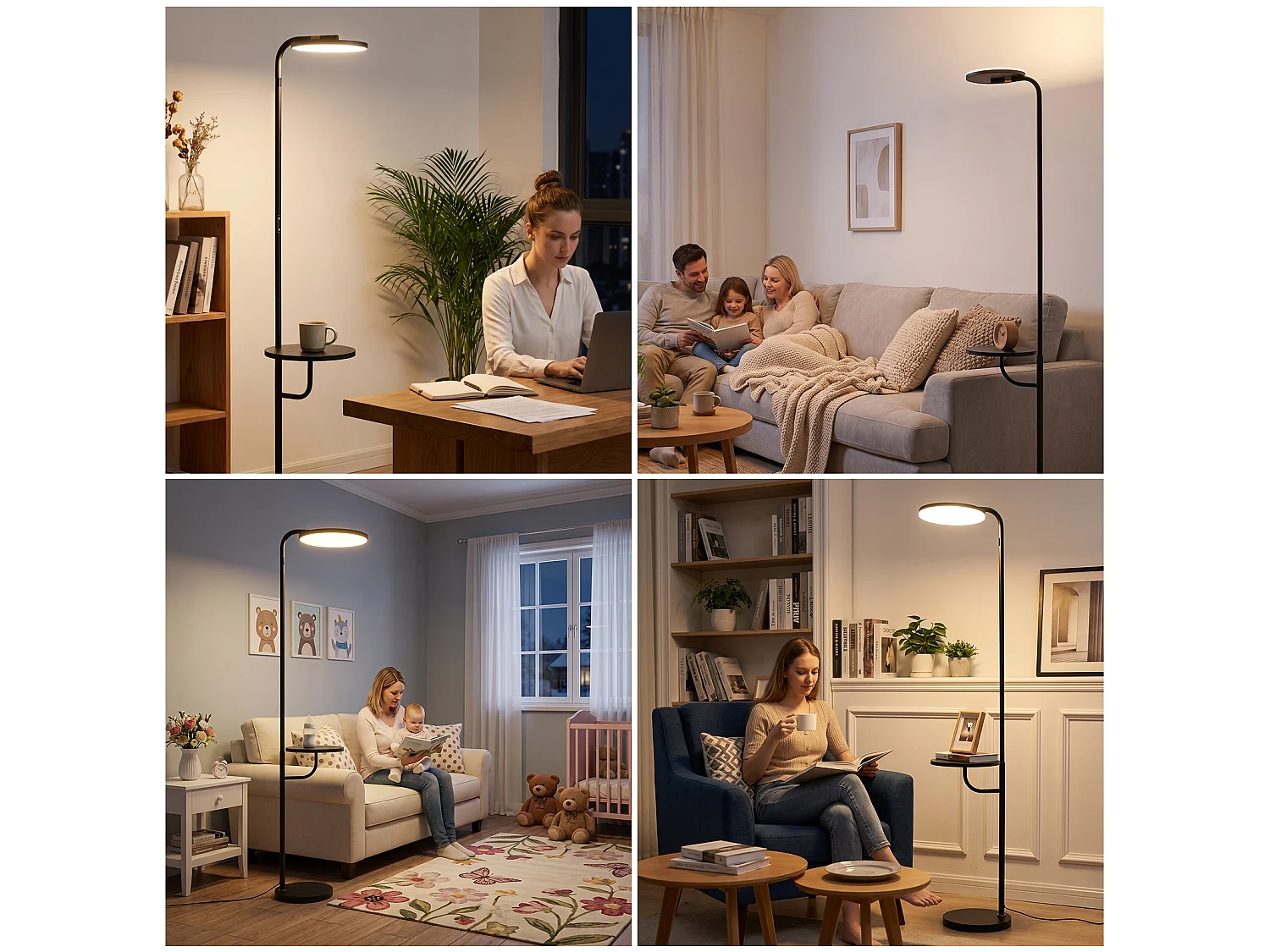 ZMH Lampadaire LED noir 30W avec tablette et télécommande 174cm intensité variable pour le salon la chambre ou le coin lecture