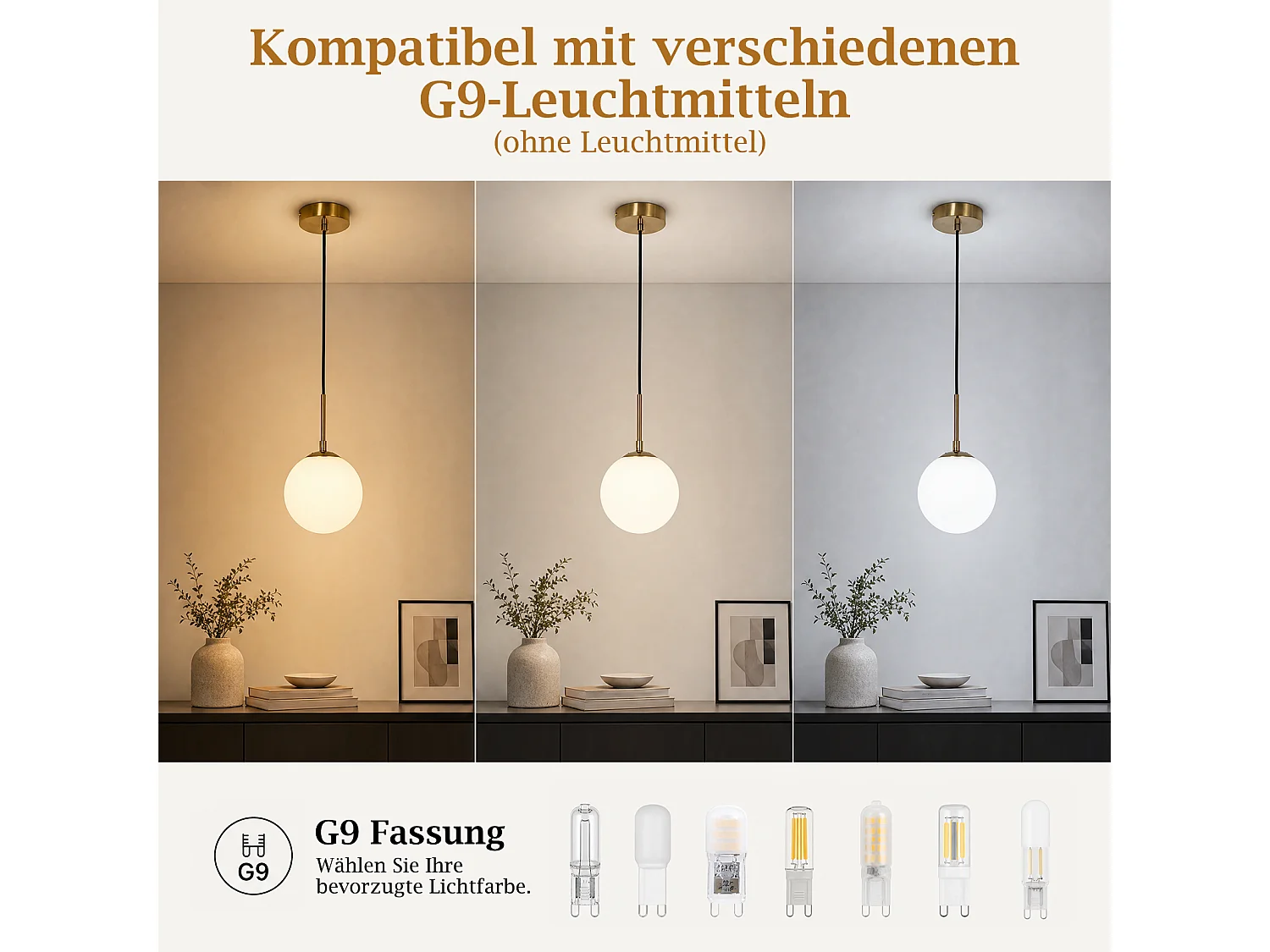 ZMH Suspension 1 lumière G9 doré moderne en verre finition opale convient pour la salle à manger le salon cuisine ou chambre