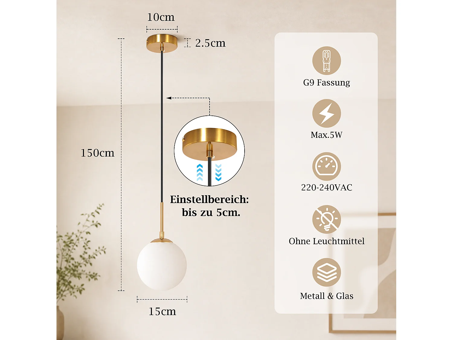 ZMH Suspension 1 lumière G9 doré moderne en verre finition opale convient pour la salle à manger le salon cuisine ou chambre