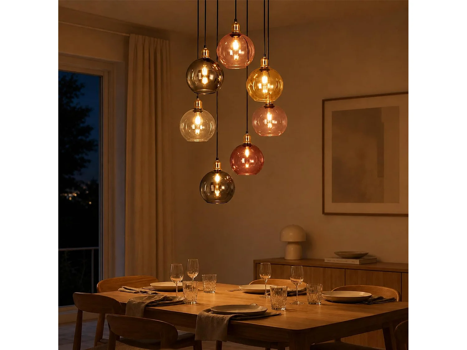ZMH Suspension 7 lumière E27 moderne abat-jour en verre convient pour la salle à manger le salon couloir ou chambre