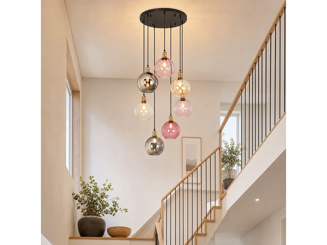 ZMH Suspension 7 lumière E27 moderne abat-jour en verre convient pour la salle à manger le salon couloir ou chambre